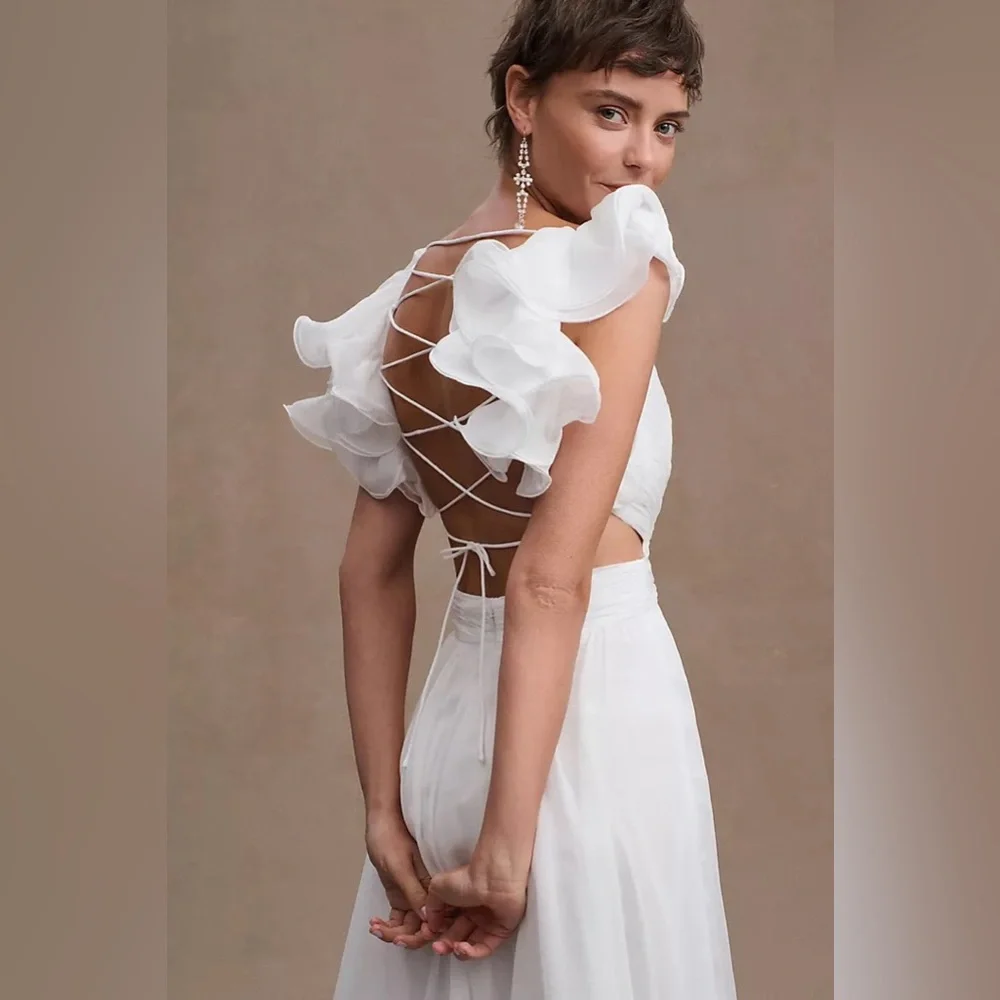 MAC DUGGAL
Ruffle-Sleeve V-Neck Tiered Chiffon Maxi Dress Anthropologie - Picture 15 of 17